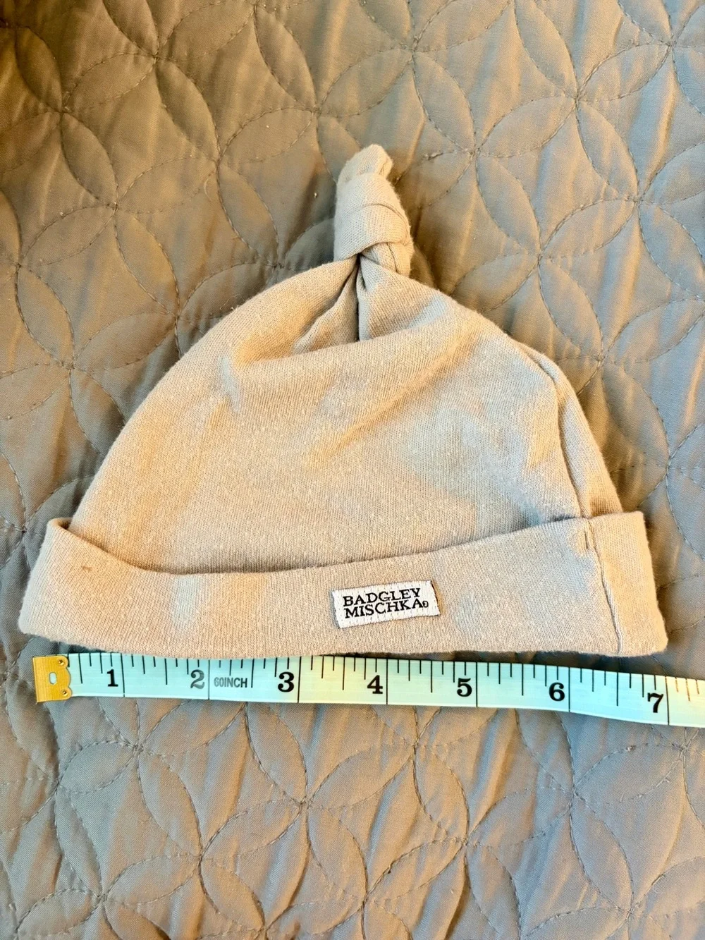Badgley Mischka Baby 3-6month Beige Knot-Top Baby Beanie